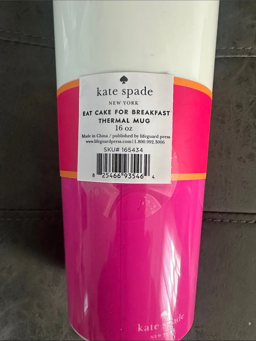 NWT kate spade White, Hot Pink & Black 'Eat Cake for Breakfast' Travel Mug